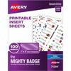 The Mighty Badge&reg; The Mighty Badge Printable Insert Sheets, 100 Clear Inserts, Inkjet - 1" x 3" - 100 / Pack - Printable, Non-adhesive, Reusable -
