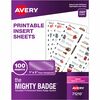 The Mighty Badge&reg; The Mighty Badge Printable Insert Sheets, 100 Clear Inserts, Laser - 1" x 3" - 100 / Pack - Printable, Non-adhesive, Easy Peel, 