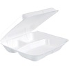 Dart Insulated Foam 3-compartment Containers - External Dimensions: 8" Length x 7.5" Width x 2.3" Height - Stackable - Extruded Polystyrene - White - 