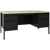 Lorell Fortress Series Double-Pedestal Desk - 60" x 29.5"30" , 1.1" Top, 0.8" Modesty Panel - File Drawer(s) - Double Pedestal - Square Edge - Materia