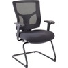 Lorell Conjure Guest Chair - Fabric, Polyurethane Foam Seat - Mesh Back - Mid Back - Sled Base - Black - 1 Each