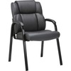 Lorell Low-back Cushioned Guest Chair - Black Bonded Leather Seat - Black Bonded Leather Back - Powder Coated Steel Frame - High Back - Four-legged Ba