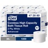 TORK Advanced Coreless High Capacity Bath Tissue - 2 Ply4" - 1000 Sheets/Roll - 4.75" Roll Diameter - White - Coreless - For Bathroom, Washroom - 1000