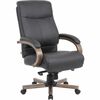 Lorell Executive High-Back Wood Finish Office Chair - Black Leather Seat - Black Leather Back - High Back - Armrest - 1 Each