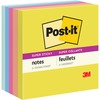 Post-it&reg; Super Sticky Note Pads - Summer Joy Color Collection - 3" x 3" - Square - 90 Sheets per Pad - Citron, Papaya Fizz, Power Pink, Washed Den