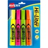 Avery&reg; Desk-Style, Assorted Colors, 4 Count (24063) - Chisel Marker Point Style - Fluorescent Yellow, Fluorescent Pink, Fluorescent Orange, Fluore