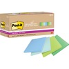 Post-it&reg; Recycled Super Sticky Notes - 70 - 3" x 3" - Square - 70 Sheets per Pad - Assorted Oasis - Adhesive - 24 / Pack - Recycled