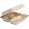 BluTable 39 oz 3-Compartment Portable Clamshell Containers - Food - Natural - Molded Fiber, Sugarcane Fiber Body - 200 / Carton