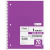 Mead Wide Ruled 1-Subject Notebook - 70 Sheets - Spiral - Wide Ruled - 8" x 10 1/2" - White Paper - Assorted Cover - Hole-punched, Micro Perforated - 