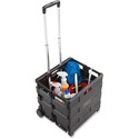Safco Stow Away Folding Caddy - Telescopic Handle - 22.68 kg Capacity - 2 Casters - x 16.5" Width x 14.5" Depth x 39" Height - Black, Silver - 1 Each