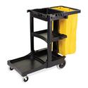 Rubbermaid Cleaning Cart with Zippered Yellow Vinyl Bag - 3 Shelf - 8" (203.20 mm), 4" (101.60 mm) Caster Size - 46" Length x 21.8" Width x 38.4" Height - Black - 1 Each