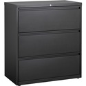 Lorell Fortress Series Lateral File - 36" x 18.6" x 40.3" - 3 x Drawer(s) for File - Letter, Legal, A4 - Lateral - Locking Drawer, Magnetic Label Holder, Ball-bearing Suspension, Leveling Glide - Black - Steel - Recycled