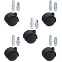 Lorell Premium Soft Dual-Wheel Casters Set - 1.97" (50 mm) Diameter - Nylon, Metal - Black - 5 / Set