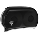 TORK Twin Jumbo Bath Tissue Roll Dispenser, 9 inch Single - Roll Dispenser - 2 x Roll - 11.80" (299.72 mm) Height x 19.30" (490.22 mm) Width x 5.50" (139.70 mm) Depth - Vinyl, Plastic - Smoke - Impact Resistant, See-Through Cover, Flame Retardant, Chemical Resistant - 1 Each