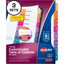 Avery&reg; Customizable Table of Contents Dividers, Ready Index(R) Printable Section Titles, Preprinted 1-8 Multicolor Tabs, 3 Sets (11071)