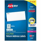 Avery&reg; Easy Peel Return Address Labels, 1/2"x1-3/4" 8,000 Labels (5167) - x 1/2" Width x 1 3/4" Length - Permanent Adhesive - Rectangle - Laser - Matte - White - Paper - Permanent Adhesive, Customizable, Jam Resistant, Smudge-free, Easy Peel, Stick &  AVE5167