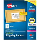 Avery&reg; Shipping Labels, 3-1/3" x 4" , White, 600ct (5164) - x 3 21/64" Width x 4" Length - Permanent Adhesive - Rectangle - Laser - Matte - White - Paper - Permanent Adhesive, Jam Resistant, Customizable, Curl Resistant, Smudge Resistant - 6 / Sheet - AVE5164
