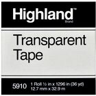 Highland Transparent Light-duty Tape - 36 yd Length x 0.50" Width - 1" Core - Clear - Acrylic - Polypropylene Backing - For Mending, Sealing, Protecting, Holding - 1 Roll MMM5910121296