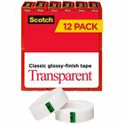 Scotch Transparent Tape - 3/4"W - 27.78 yd Length x 0.75" Width - 1" Core - Clear - Moisture Resistant, Stain Resistant, Long Lasting - For Wrapping, Sealing, Mending, Label Protection - 12 / Pack MMM600K12
