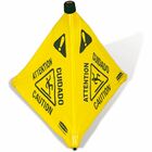 Rubbermaid Commercial 30" Pop-Up Caution Safety Cone - Print/Message "Caution" , "Attention" , "Cuidado" - 21" Width x 30" Height x 21" Depth - Wall Mountable - Durable, Multilingual, Three-sided, Foldable - Yellow - 1 Each RCP9S0100YL