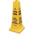 Rubbermaid Commercial 25" Safety Cone - English, Spanish - Print/Message "Caution Wet Floor" - 10.5" Width x 25.8" Height x 10.5" Depth - Cone Shape - Sturdy, Multilingual - Plastic - Yellow - 1 Each RCP627777