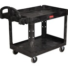 Rubbermaid Commercial Medium Utility Cart with Lipped Shelf - 2 Shelf - 500 lb Load Capacity - 4 Casters - 5" Caster Size - Resin, Polypropylene - 45.25" Length x 25.87" Width x 33.25" Height - Black - 1 Each RCP452088BK