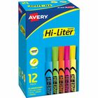 Avery&reg; Hi-Liter Desk-Style Highlighters - Chisel Marker Point - Washable - Fluorescent Yellow, Fluorescent Blue, Fluorescent Green, Fluorescent Orange, Fluorescent Pink Ink - Water Based - Plastic Tip - 12 / Box AVE98034