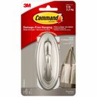 Command Traditional Hook - Large - 5 lb (2.27 kg) Capacity - for Decoration - Plastic - Metallic Silver - Brushed Nickel - 1 / Pack MMM17053BNES