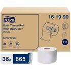 TORK Universal Bath Tissue Roll with OptiCore - 2 Ply - 3.80" Width x 288.30 ft Length - 865 Sheets/Roll - 5.60" Roll Diameter - 1 45/64" Core - White - Paper - 36 / Carton TRK161990
