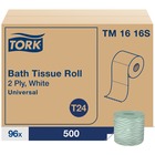 TORK Tork Toilet Paper Roll White T24 - 2 Ply - 4" Width x 156.25 ft Length - 500 Sheets/Roll - 4.40" Roll Diameter - 1 45/64" Core - White - Fiber - 96 / Carton TRKTM1616S