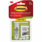 Command Medium Picture Value Pack Hanging Strips - 12 lb (5.44 kg) Capacity - Adhesive - Medium - for Pictures, Decoration, Painted Surface, Wood, Tile, Frame - White - 12 / Pack MMM1720412ES