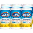 Clorox Disinfecting Cleaning Wipes Value Pack - Bleach-free - Ready-To-Use - Crisp Lemon Scent - Anti-bacterial - White - 75/Tub - 6 / Carton CLO01628