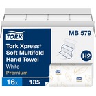 TORK Xpress Soft Multifold Hand Towel White H2 - 2 Ply - Multifold - 9.13" Width x 9.50" Length - White - Fiber - 135/Sleeve - 16 / Carton TRKMB579