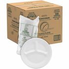 Dart Concorde 9" Nonlaminated Foam 3-Compartment Plates - 9" Diameter - White - Foam, Plastic Body - 125/Pack - 4 / Carton DCC9CPWCR