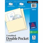 Avery&reg; Untabbed Double Pocket Dividers - 11.1" Height x 9.3" Width - 2 x Pockets Capacity - For Letter 8 1/2" x 11" Sheet - Ring Binder - Rectangular - Buff - 5 / Pack AVE03075