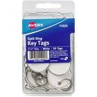 Avery&reg; 1-1/4" Metal Rim Key Tags, Split Ring, White, 50 Tags (11025) - Round - Metal, Card Stock - White - 50 / Pack AVE11025