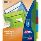 Avery&reg; Big Tab Insertable 2-Pocket Dividers - 5 x Divider(s) - 5 - 5 Tab(s)/Set - 9.3" Divider Width x 11.25" Divider Length - 3 Hole Punched - Multicolor Plastic Divider - Multicolor Plastic Tab(s) - Hole-punched, Insertable, Customizable, Durable, T AVE11906