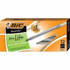 BIC Round Stic Ballpoint Pens - Medium Pen Point - Black Ink - Black Barrel - 12 / Box BICGSM11BK