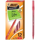 BIC Round Stic Ballpoint Pens - Medium Pen Point - Red Ink - Red Barrel - 1 Dozen BICGSM11RD