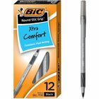 BIC Round Stic Grip Ballpoint Pen - Medium Pen Point - Black Ink - Frost Barrel - 1 Dozen BICGSMG11BK