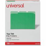 Universal 1/3 Tab Cut Letter Recycled Top Tab File Folder - 8 1/2" x 11" - Assorted Tab Position - 11 pt. - Stock - Green - 10% Recycled - 100 / Box UNV10502