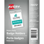 Avery&reg; Name Badge Holder - Support 4" x 3" Media - Portrait - 3.9" Height x 2.6" Width x 0.5" Depth - Polyvinyl Chloride (PVC) - Clear - Reusable, Durable, Top Loading, Secure, Heavy Duty - 25 / Pack AVE74472