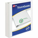 Avery&reg; TouchGuard View 3 Ring Binder - 1 1/2" Binder Capacity - Letter - 8 1/2" x 11" Sheet Size - 375 Sheet Capacity - 375 Ring - Fastener: Slant Ring - Pocket: 4, Internal - Polypropylene - White - Recycled - Adhesive, Antimicrobial, Durable, Heavy  AVE17142