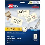 Avery&reg; Clean Edge Business Cards, 2" x 3.5" , Ivory, 200 (08876) - 90 Brightness - 2" x 3 1/2" - 93 lb Basis Weight - 254 g/m² Grammage - Matte - Heavyweight, Perforated, Smooth Edge, Double-sided, Double-sided, Smudge-free, Jam-free, Printable,  AVE08876