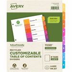 Avery EcoFriendly Recycled Dividers, 8 Tabs (3 Sets of 11081) - 24 x Divider(s) - 24 Tab(s) - Digit - 1-8, Table of Contents - 8 Tab(s)/Set - 8.5" Divider Width x 11" Divider Length - 3 Hole Punched - White Paper Divider - Multicolor Paper Tab(s) - 100% R AVE11081