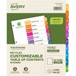 Avery EcoFriendly Recycled Dividers, 10 Tabs (3 Sets of 11082) - 30 x Divider(s) - 30 Tab(s) - Digit - 1-10, Table of Contents - 10 Tab(s)/Set - 8.5" Divider Width x 11" Divider Length - 3 Hole Punched - White Paper Divider - Multicolor Paper Tab(s) - 100 AVE11082