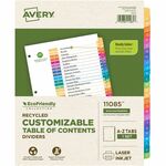 Avery coFriendly Recycled A-Z Dividers, 26 Tabs (11085) - 26 x Divider(s) - 26 Tab(s) - Alphabet - A-Z, Table of Contents - 26 Tab(s)/Set - 8.5" Divider Width x 11" Divider Length - 3 Hole Punched - White Paper Divider - Multicolor Paper Tab(s) - 100% Rec AVE11085