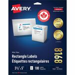 Avery&reg; White Rectangle Labels with Sure Feed Technology - 3 1/2" Height x 5" Width - Permanent Adhesive - Rectangle - Laser, Inkjet - Matte White - Paper - 4 / Sheet - 100 / Pack AVE8168