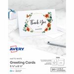 Avery&reg; Half-Fold Greeting Cards, Matte, 5-1/2" x 8-1/2" , 20 Cards/Envelopes (3265) - 97 Brightness - 5 1/2" x 8 1/2" - 80 lb Basis Weight - 216 g/m² Grammage - Matte - Heavyweight, Smooth Edge, Micro Perforated, Pre-scored, Foldable - White - 20 AVE3265