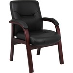 Boss Guest Chair - Black Seat Color - Leather Seat Material - Mahogany Frame Color - Wood Frame Material - Four-legged Base - 1 Each BOPVSBO8909